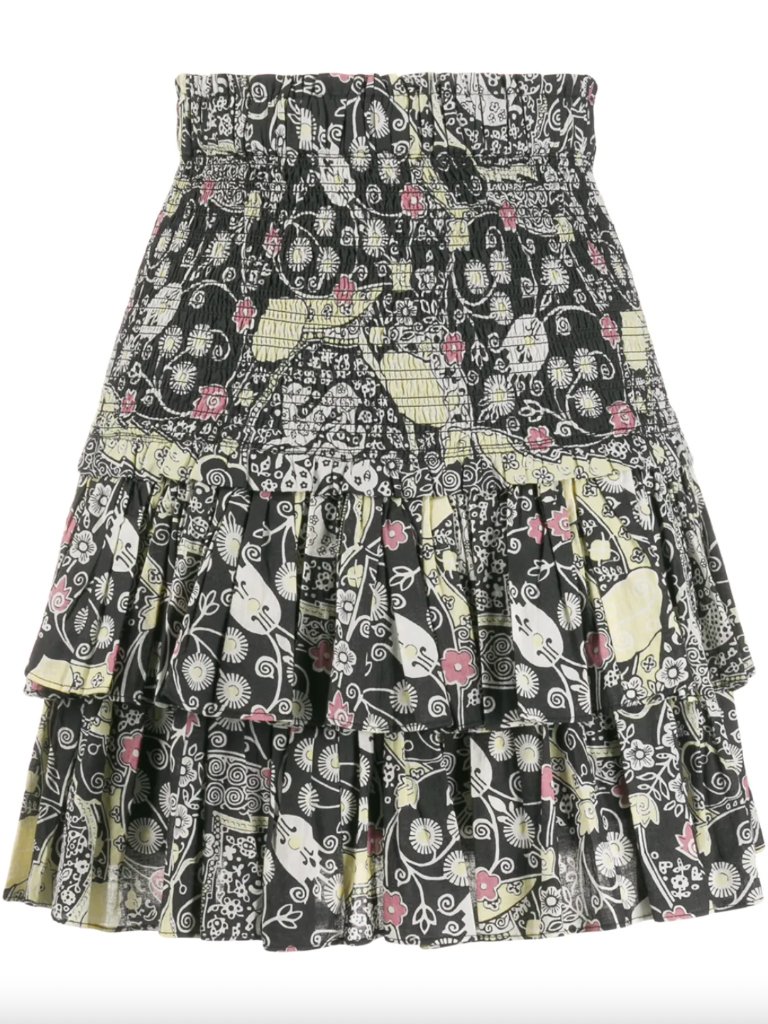 $370 Isabel Etoile Marant Multi Floral Smocked Naomi Ruffle Skirt Sz Fr 36/4